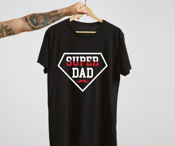 Erkek Siyah Superdad Baskılı Tshirt